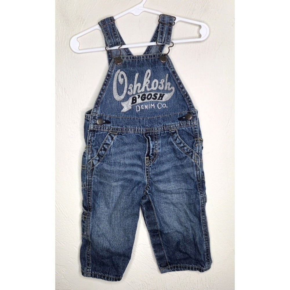 Retro Vintage OshKosh B'Gosh Overalls‎ Vestbak Blue Denim Co Logo Size 9 Months